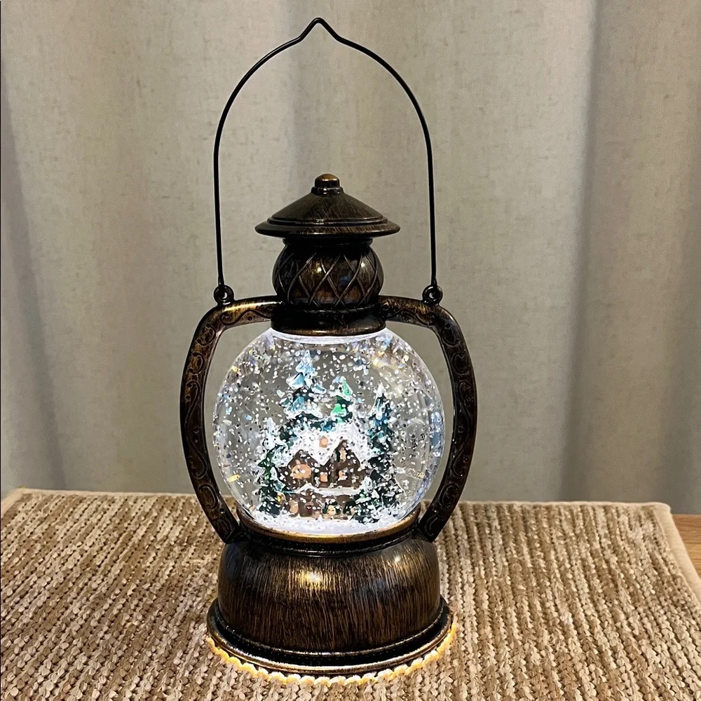 Illuminated glitter snow lantern Santa Claus sleigh 8”H5”D